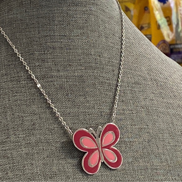 Pink Enamel Butterfly Necklace - Picture 1 of 4